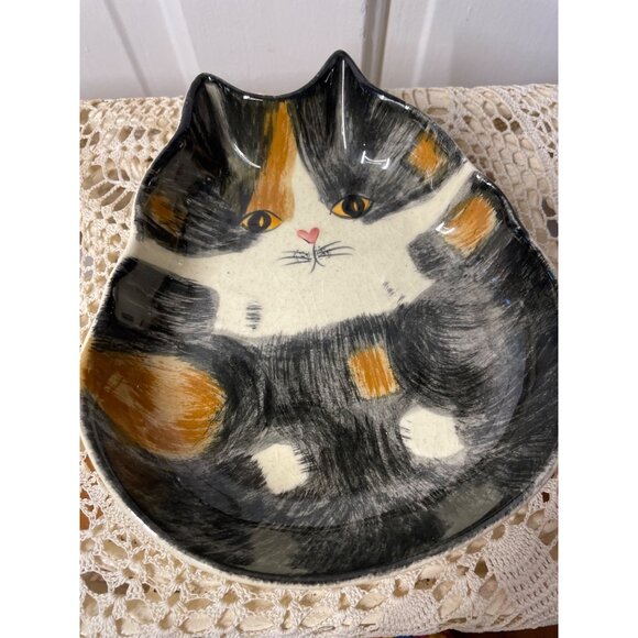 Vintage 1960s NS Gustin Co. Calico Cat Bowl Dish Hand Painted - Picture 8 of 10